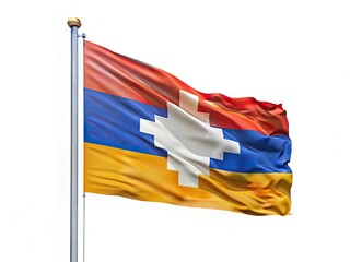 Realistic, minimalist 3D render of the Artsakh flag in high resolution.