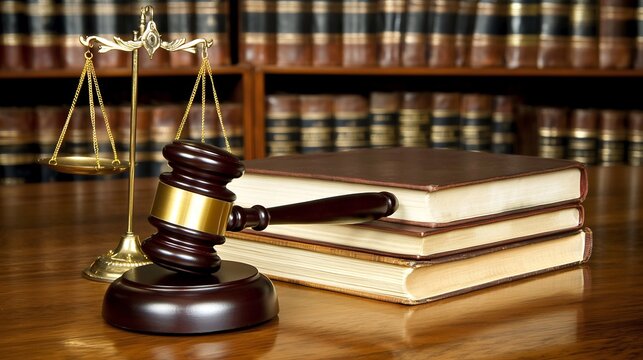 Judges gavel resting on a stack of legal books symbolizing justice law enforcement and courtroom decisions in a professional setting