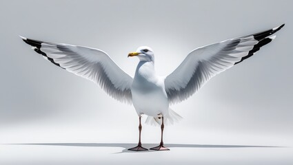 Obraz premium Majestic White Seagull with Outstretched Wings Against a Bright White Background