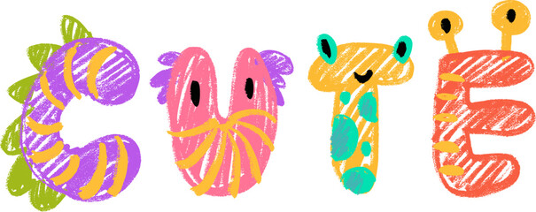 Cute word, Colorful Hand-Drawn Playful Text Illustration