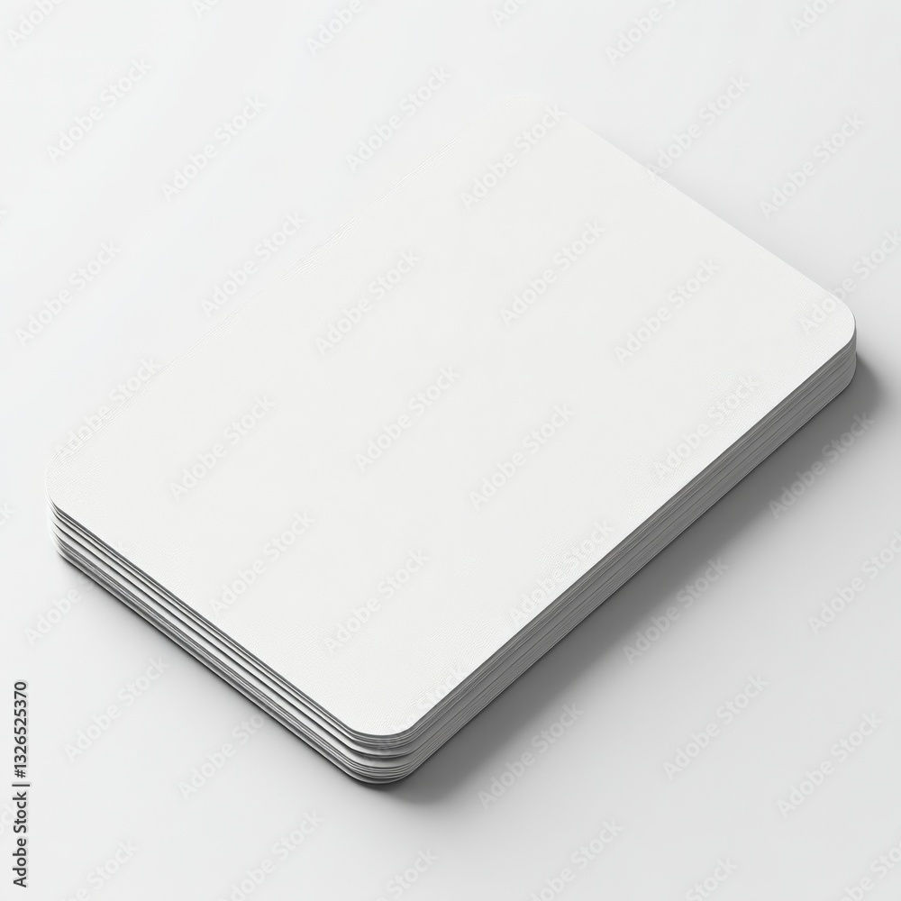 Poster stack of blank white rounded corner business cards on a white background for mockup or design