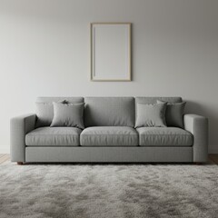 Simple Frame Mockup on Modern Gray Couch in Minimalist Living Room