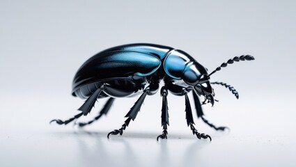 Naklejka premium Sleek Glossy Black Beetle Detailed Close Up Macro Studio Shot