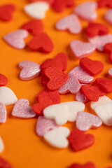 sweet sugar candies in the shape of hearts