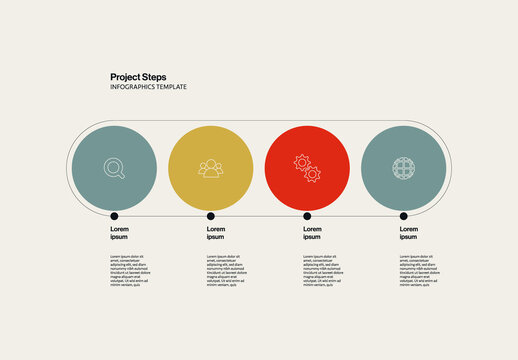 Project Stages Timeline Infographics Template with 4 circles