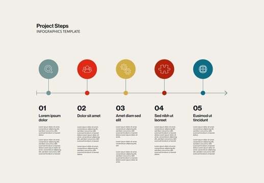Timeline Infographics Template with Small Circles and Line