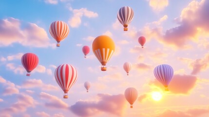 Obraz premium Colorful Hot Air Balloons Soaring at Sunset