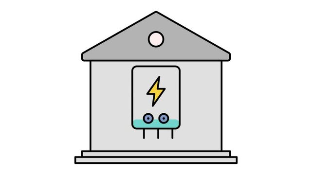 Smart homes solar energy animation, uninterruptible power supply batteries being charge animated video Handyman Services Clip, Power Source footage Civil Engineering Building Contractor motion graphic