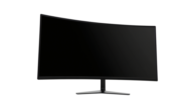 Modern black gaming computer monitor curved 4K display with adjustable stand 3D mockup, isolated on a clean isolated on a white background