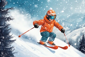 Cool skiing orange costume xmas card for teenager