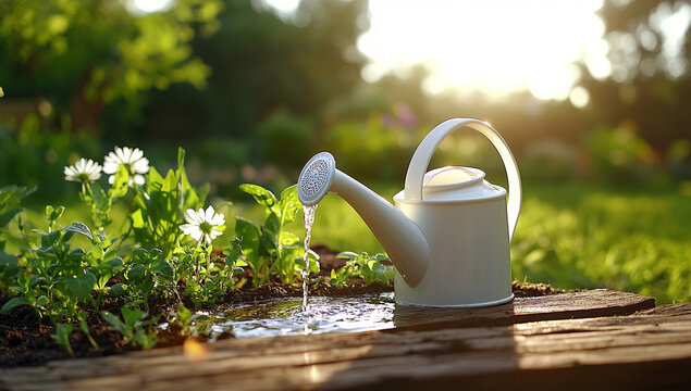 a person watering plants in their garden