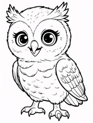 Fototapeta premium Colorful Owl Line Art Cartoon Illustration for Kids Fun Doodle Drawing for Coloring Pages and Book Designs nursery wallpaper for book cover design