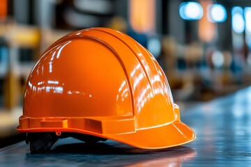 Orange safety helmet protecting construction workers in industrial environment