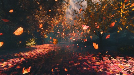 Enchanting Virtual Autumn: Falling Holographic Leaves in a Mesmerizing Display