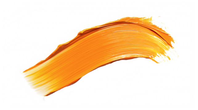 Acrylic orange paint brush strokes, vector bright spiral gradient waves of 3d paint brush texture background. Digital painted paintbrush color paint strokes and smudges isolated on white background