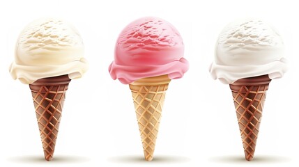 A delicious and realistic ice cream presented in an appetizing way, isolated on a pristine white background, showcasing the creamy texture and vibrant colors of the sweet treat. Perfect for those with