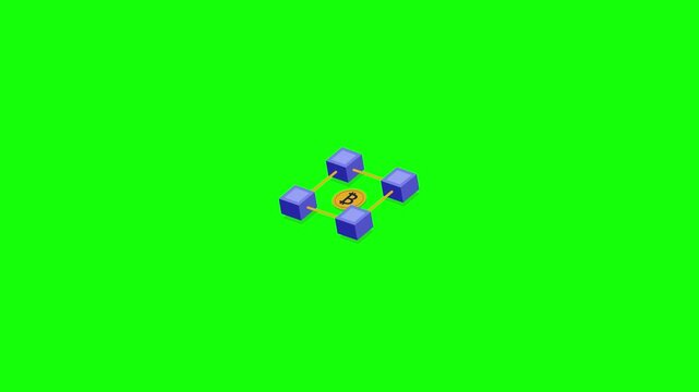 Blockchain isometric cryptocurrency icon green screen video