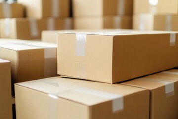 Stacked shipping boxes prepared for delivery in a warehouse setting Generative AI