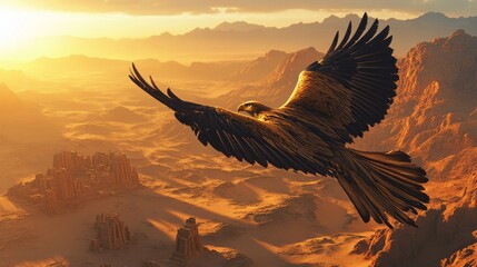 Obraz premium a majestic eagle soaring above a sprawling desert landscape