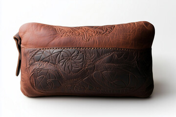Luxurious handcrafted leather pouch with intricate designs showcasing skillful craftsmanship
