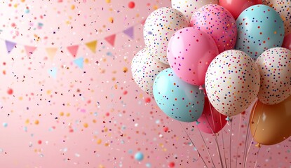 Happy birthday background with colorful balloons and party flags vector illustration style. 