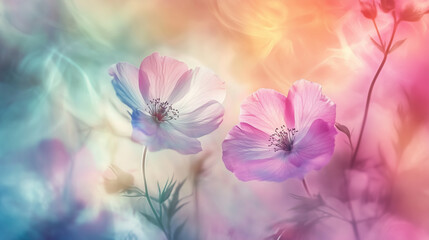 Vibrant, pastel, soft, dreamy, ethereal, and beautiful floral background. Backdrop for cosmetics, spa, perfume, beauty salon, florist shop, invitation, gift cards, health care product