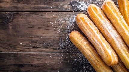 Golden deep-fried churros piled high on a table ready to be enjoyed by friends and family as a sweet delight