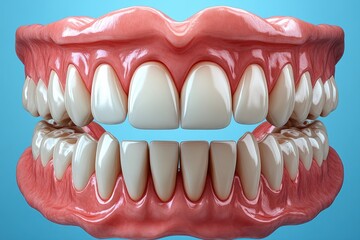 Obraz premium Realistic Dental Illustration of Healthy Teeth and Gums with Soft Lighting and Clean Background