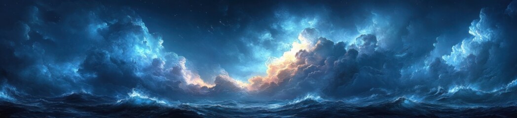 Fototapeta premium Stormy Night Sky with Dramatic Thunderclouds and Ethereal Moonlight