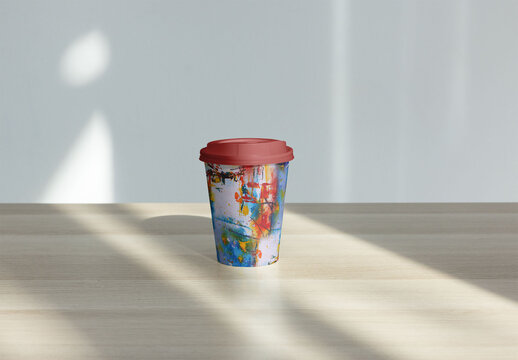 Takeaway Coffee Cup Mockup on a Wooden Table With Soft Shadows
