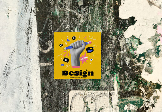 Mockup of sticker on wall 