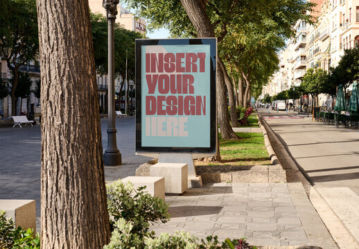 Mockup of Urban Panel in Barcelona Street