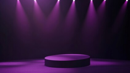 Purple Podium Stage with Spotlight Illumination for Product Presentation Backdrop