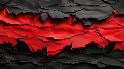 A striking red and black abstract grunge banner background, featuring bold contrasts, torn paper-like textures, and rough strokes, captured in a panoramic view, stock photography (2)