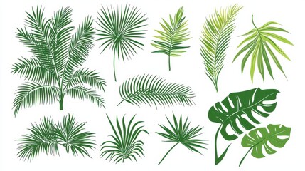 coconut leaf palm leaves silhouette green outline vector graphic design illustration art tropical summer beach holiday vacation plant tree travel island nature hawaii natural sticker decorative set