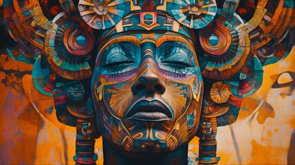 Obraz premium Majestic Artistic Portrait of a Woman with Colorful Face Paint and Intricate Headpiece