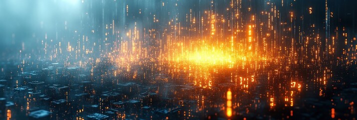 Minimalist Digital Design Background with Cascading Numbers and Soft Glow Lighting