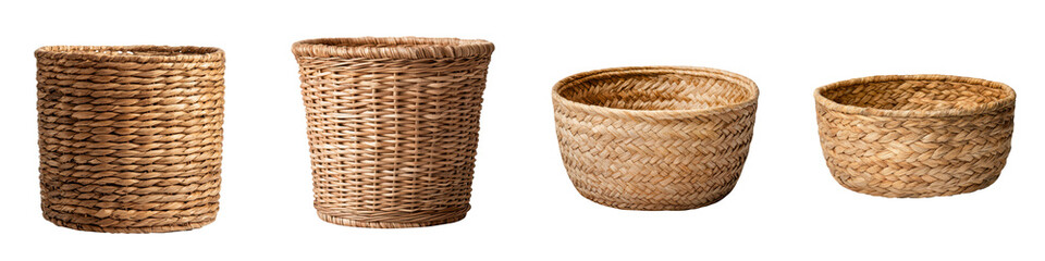 Handcrafted woven baskets in various shapes and sizes made from natural materials like rattan straw and wicker perfect for storage organization and adding rustic boho inspired decor to any home
