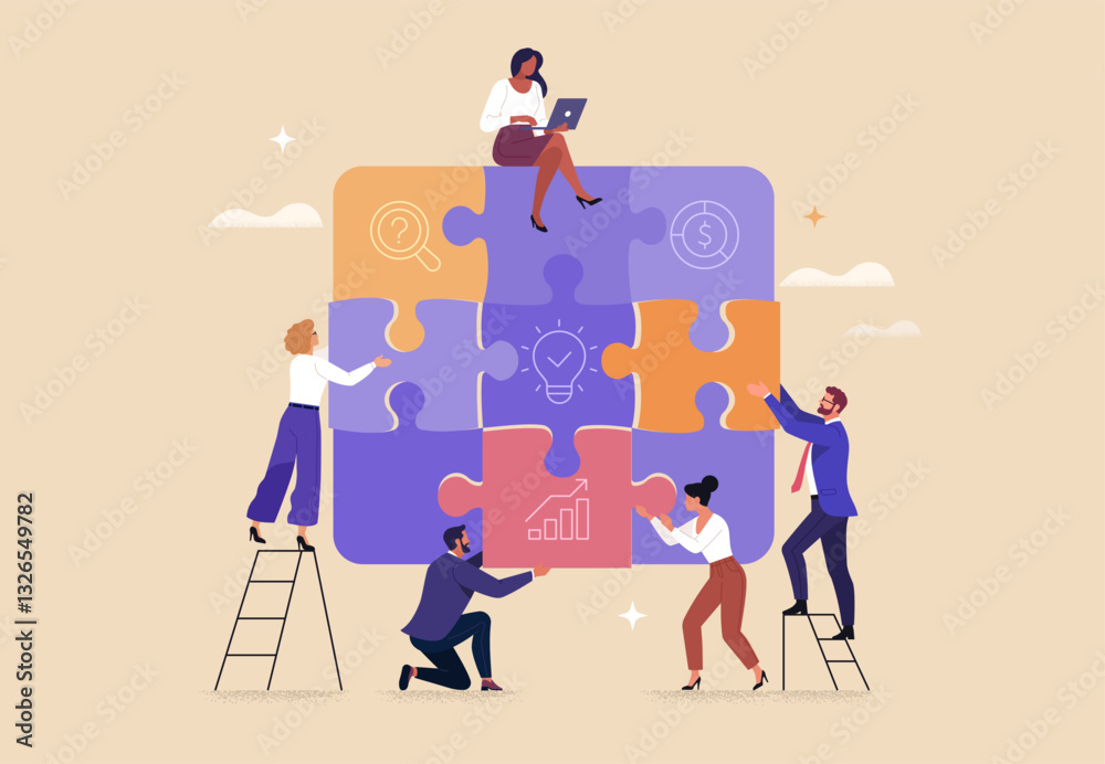 Poster business teamwork concept. contemporary flat style abstract vector illustration of a company of dive