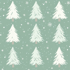 Obraz premium Seamless vector pattern featuring pastel green Christmas trees on a repeat background. Perfect for holiday-themed designs, gift wraps, textiles, and festive decorations.