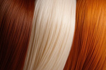 Fototapeta premium Close up of three vibrant hair colors auburn, platinum blonde, and bright orange showcasing hair textures and shine, perfect for hair care concepts