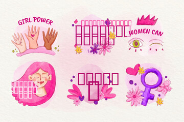 Watercolor international women day badges, Posts
