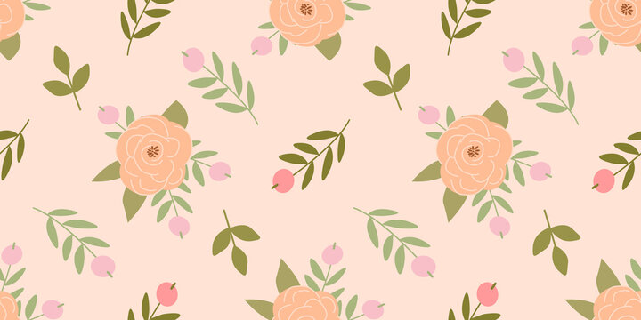 Vintage flower seamless pattern, soft pastel floral design, romantic blooming print, nature-inspired baby shower fabric, aesthetic spring wedding decor, greetings cards