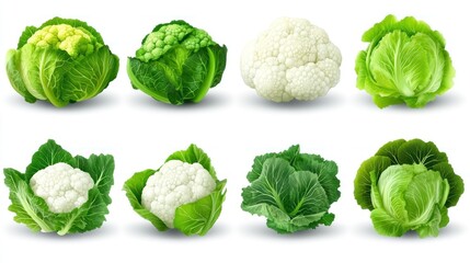 Fototapeta premium Collection of Fresh Vegetables: Cauliflower and Cabbage