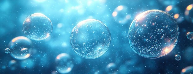 soapy bubbles background in blue minimalist illustration