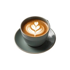 Hot cappuccino with a white heart of foam in a brown cup