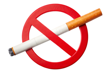 No smoking sign with a cigarette isolated on transparent background 