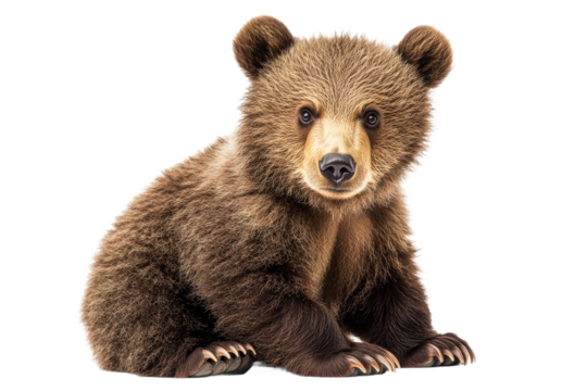 Grizzly bear cub sitting on transparent background