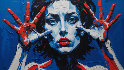 portrait of a young woman with a painted face in the wall