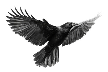 Black bird in mid flight with wings fully extended